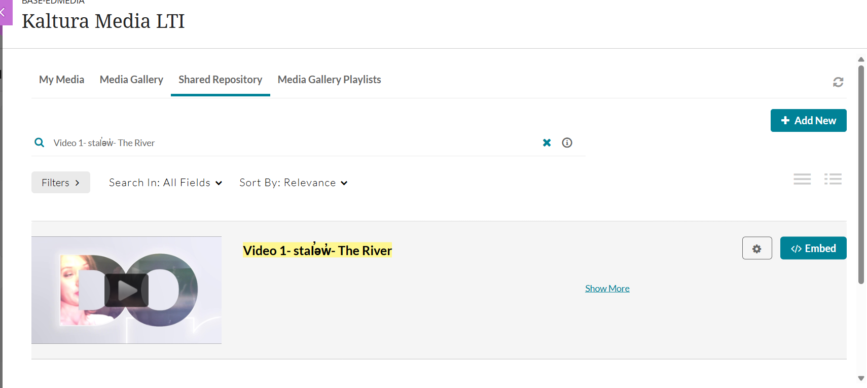 screen shot of Shared Repository item to be embed in course content