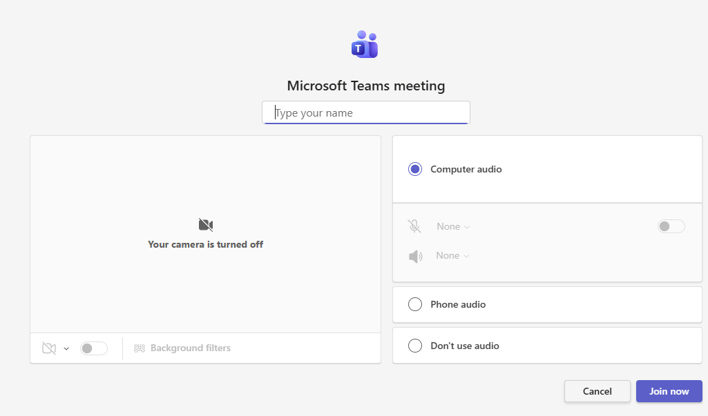 When entering via the browser and you are not logged in to Teams, you will be prompted to type in your name