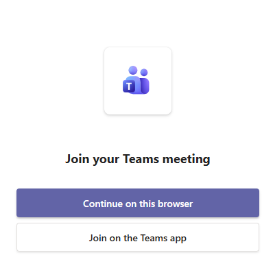 when navigating to a teams meeting link, you will be prompted to join the Teams meeting on the current browser or via the Teams app
