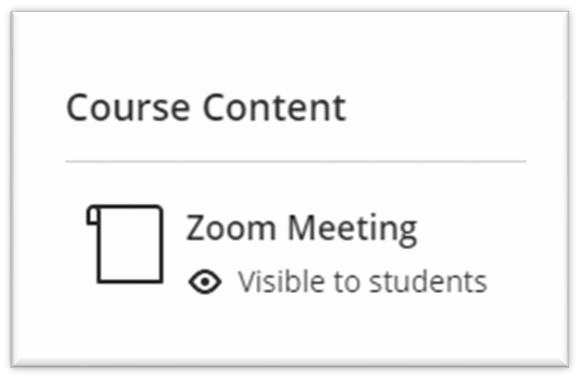 screenshot showing Zoom Meeting on Course Content page