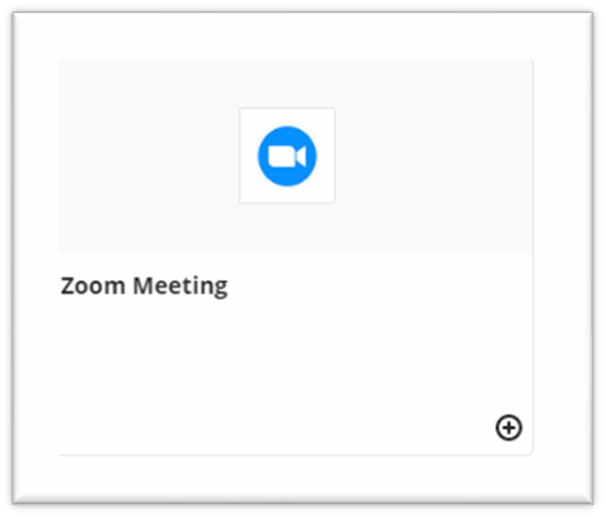 the Zoom Meeting content market item with the plus sign to integrate