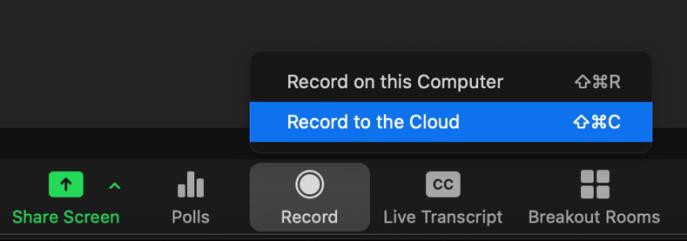 The record button in Zoom gives you the option to record to your computer or the cloud