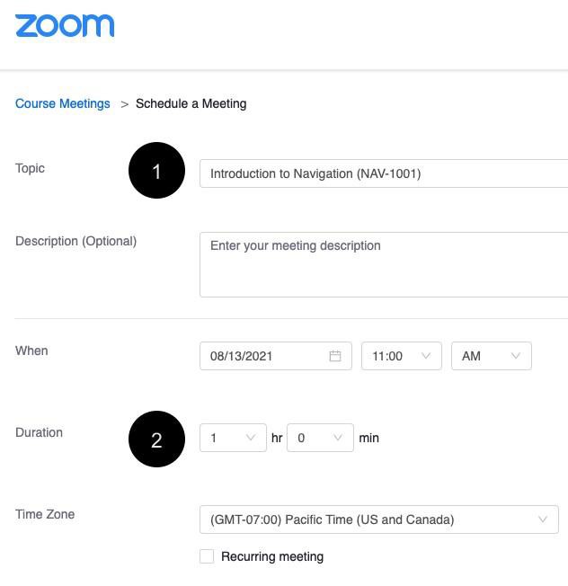 Zoom meeting scheduler page