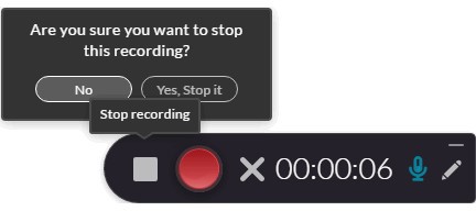 screenshot showing pop up confirming you want to stop your recording
