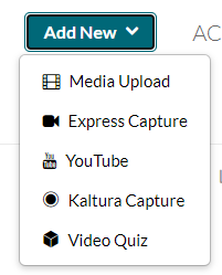 Screenshot of Add New button with drop down menu items