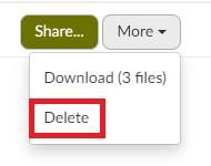 Screenshot of the option to Delete recordings when clicking Share in Cloud Recordings