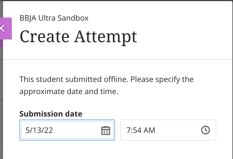 Screenshot of how to create an attempt