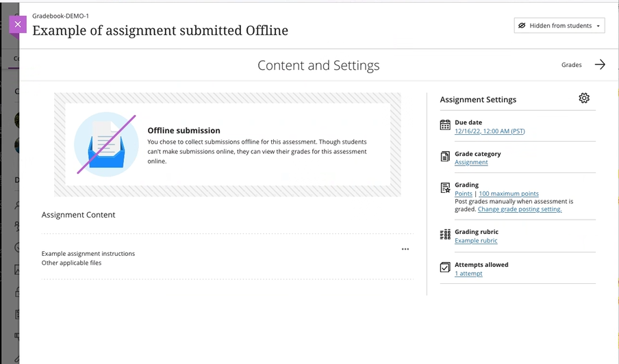 Offline assignment set up