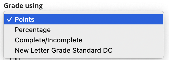 screenshot shot showing the grade display choices