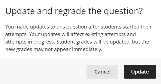 pop up asking for confirmation that you would like to update the question