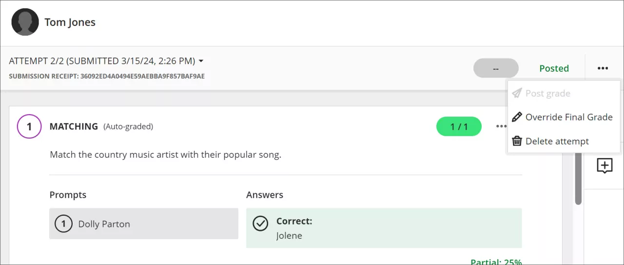 screenshot of adding an override grade