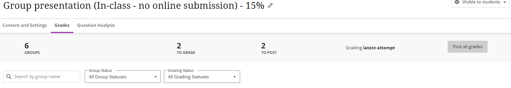 screenshot of the 'post all grades' button