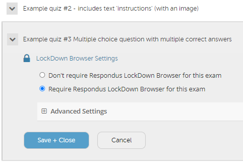 screenshot of how to select respondus lockdown browser