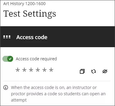 screenshot of access code settings