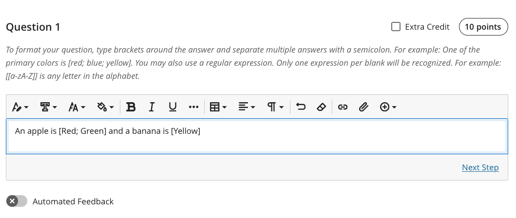 Example statement with two blanks