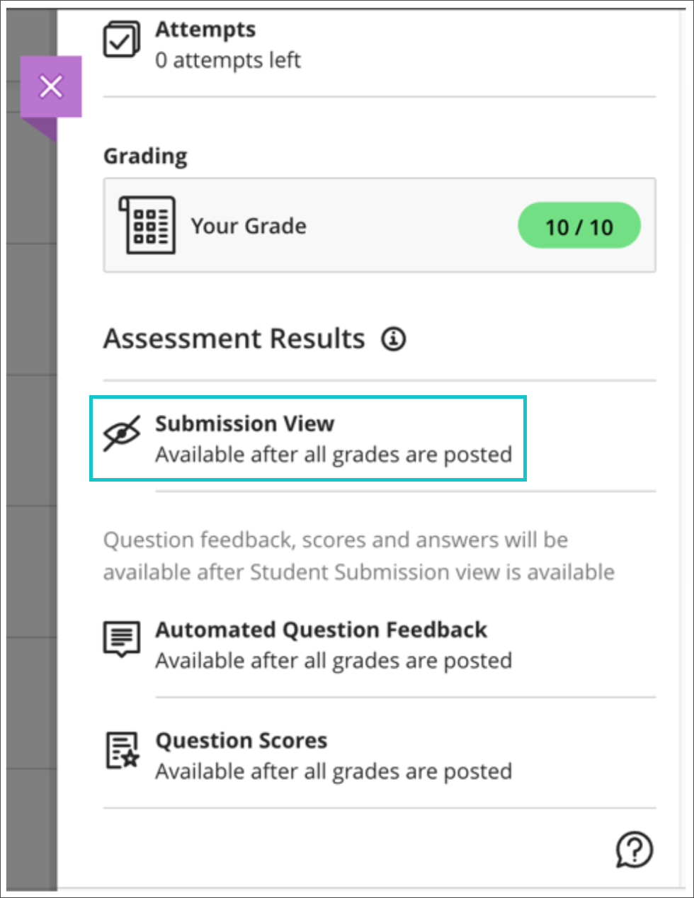 Student view of grades before all grades are posted
