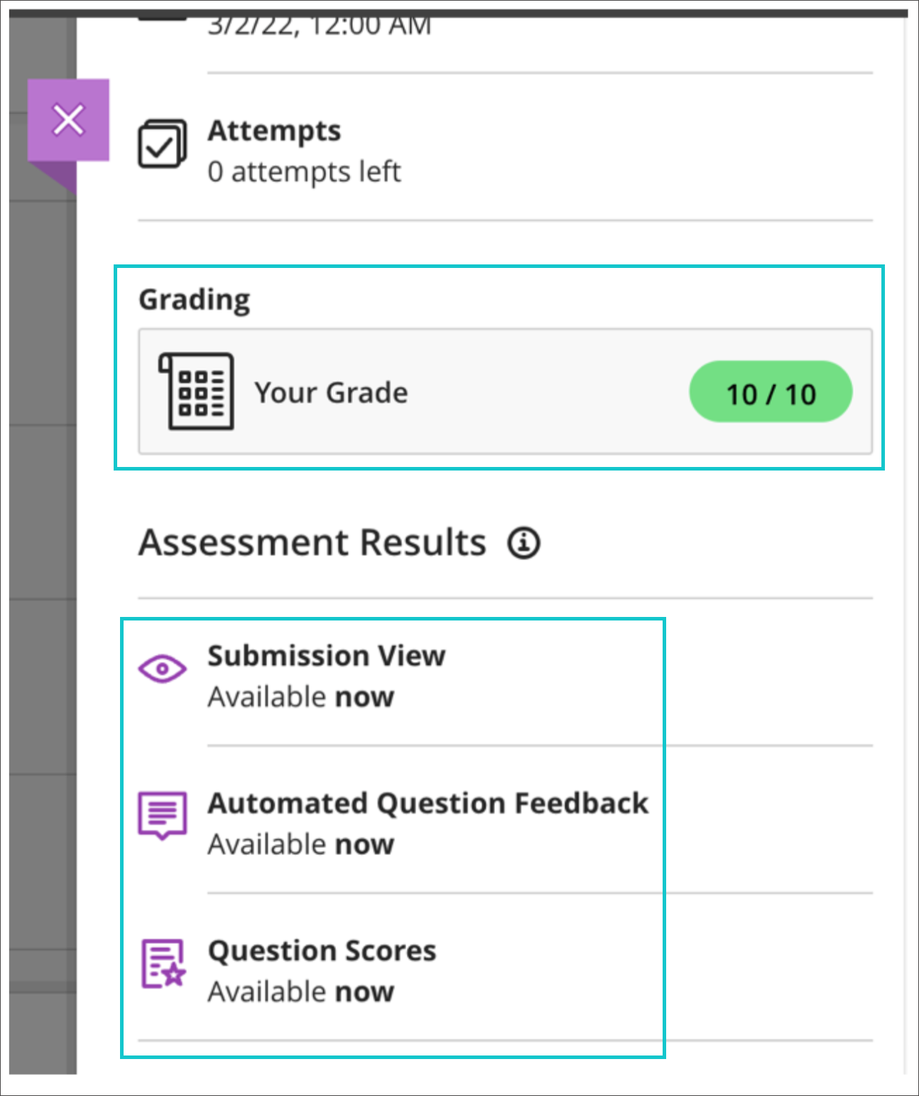 Student view of grades after posting
