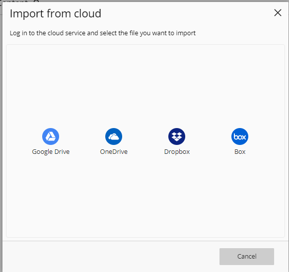 screenshot of the Import from cloud window pop up