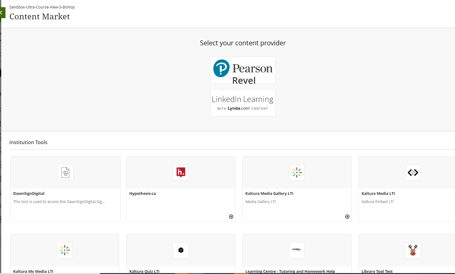 screenshot of the content market panel