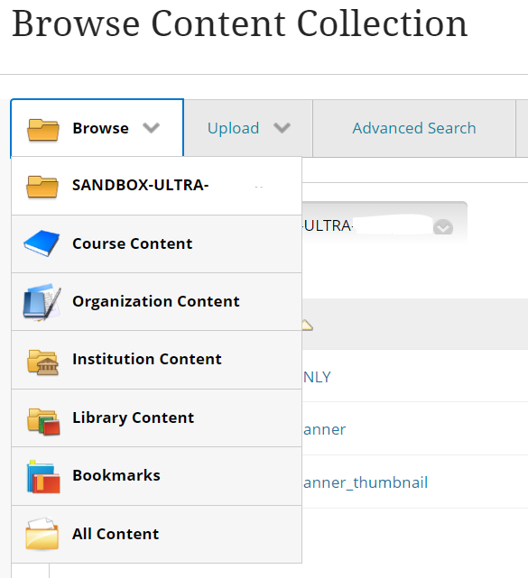 screenshot of the content collection panel