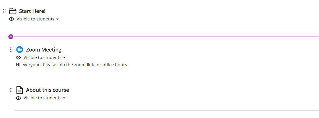 screenshot of the horizontal plus symbol that appears between content items
