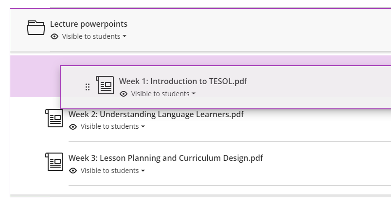 screenshot of moving content items 
