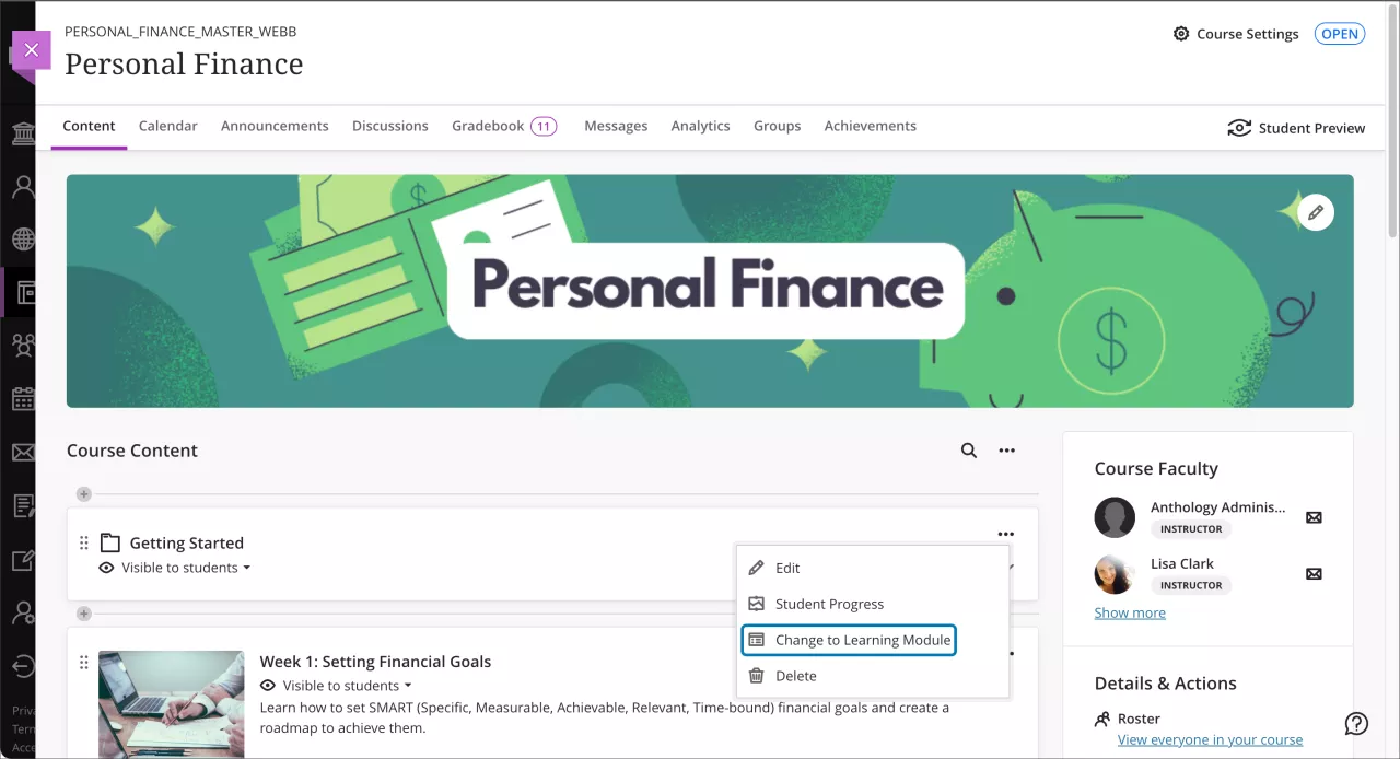 image of how to change a folder to a learning module