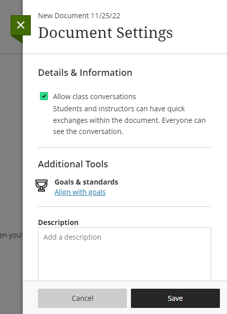 screenshot of Document settings