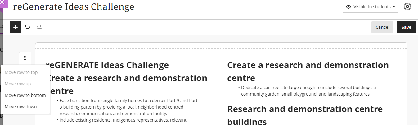 screenshot of how to move content blocks