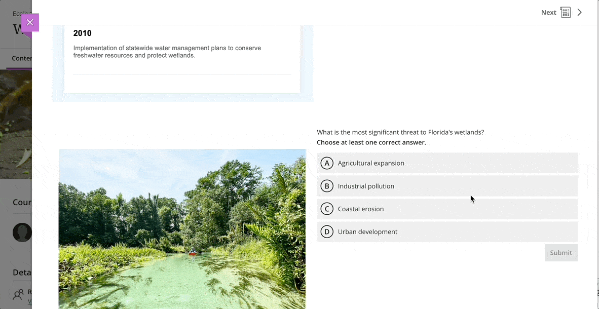 student profile of a knowledge check