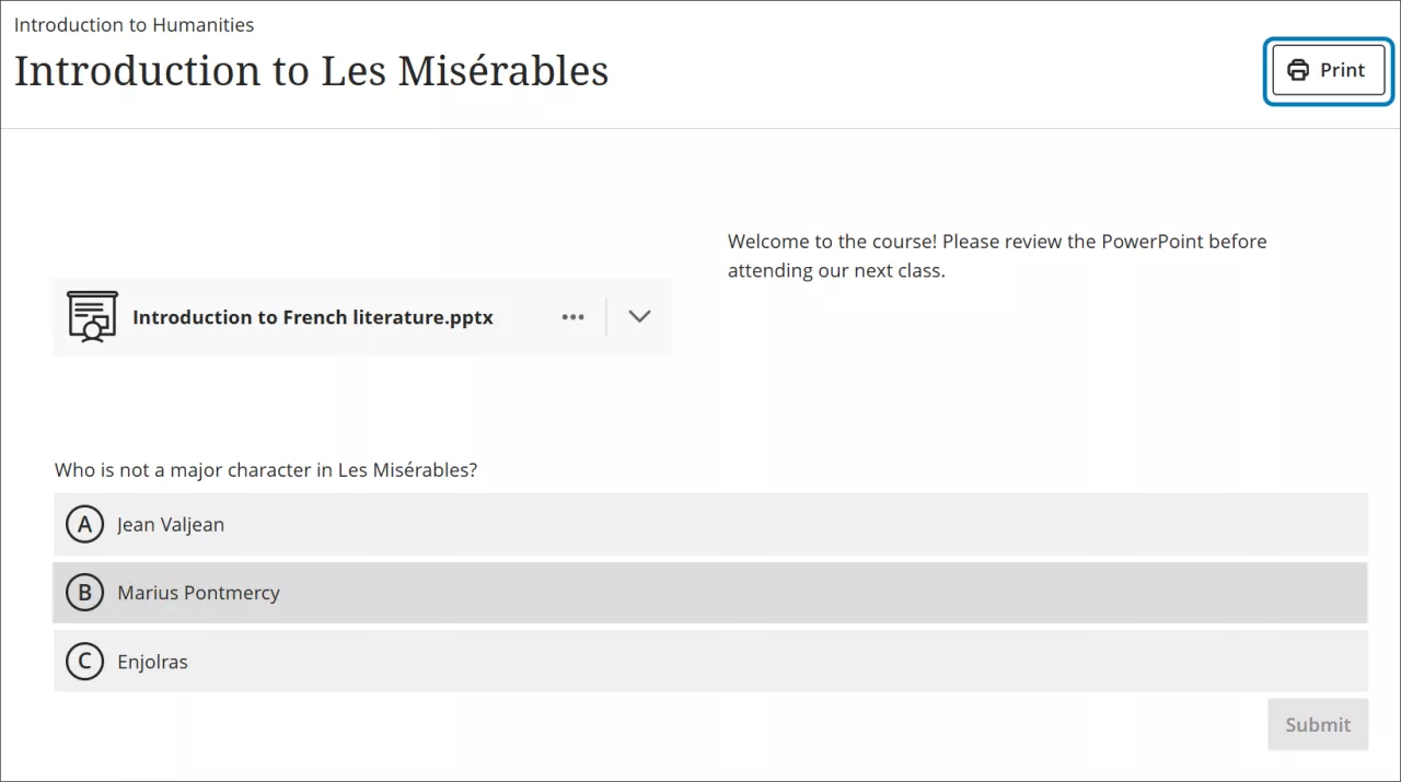 screenshot of a document with the print icon on the top right of the page