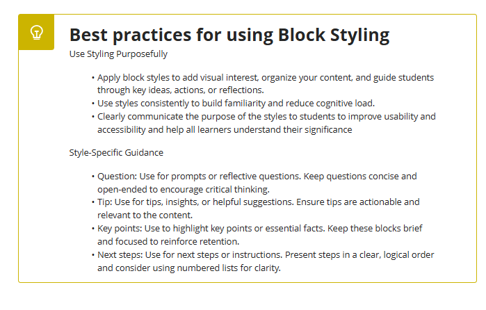 content block with the Tip block styling