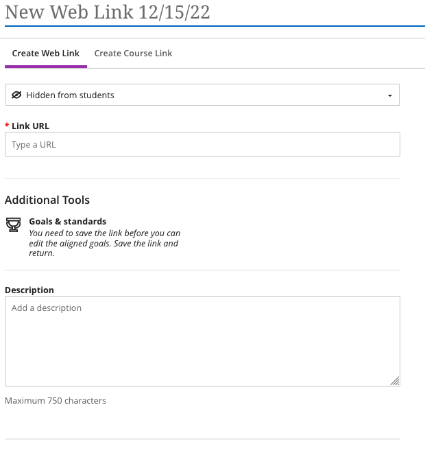 Create new web link panel