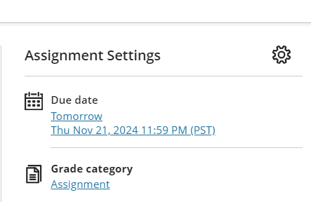 screenshot of assignment settings