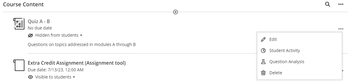 screenshot of the three dots functionality