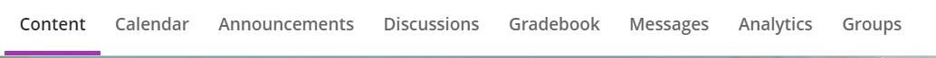 screenshot showing the top navigation tabs in a Blackboard course