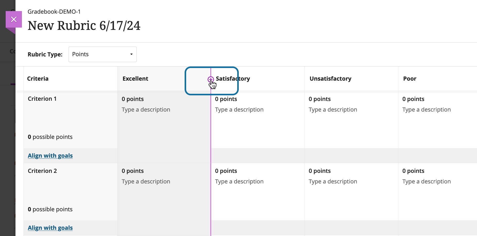 Hover and select purple plus