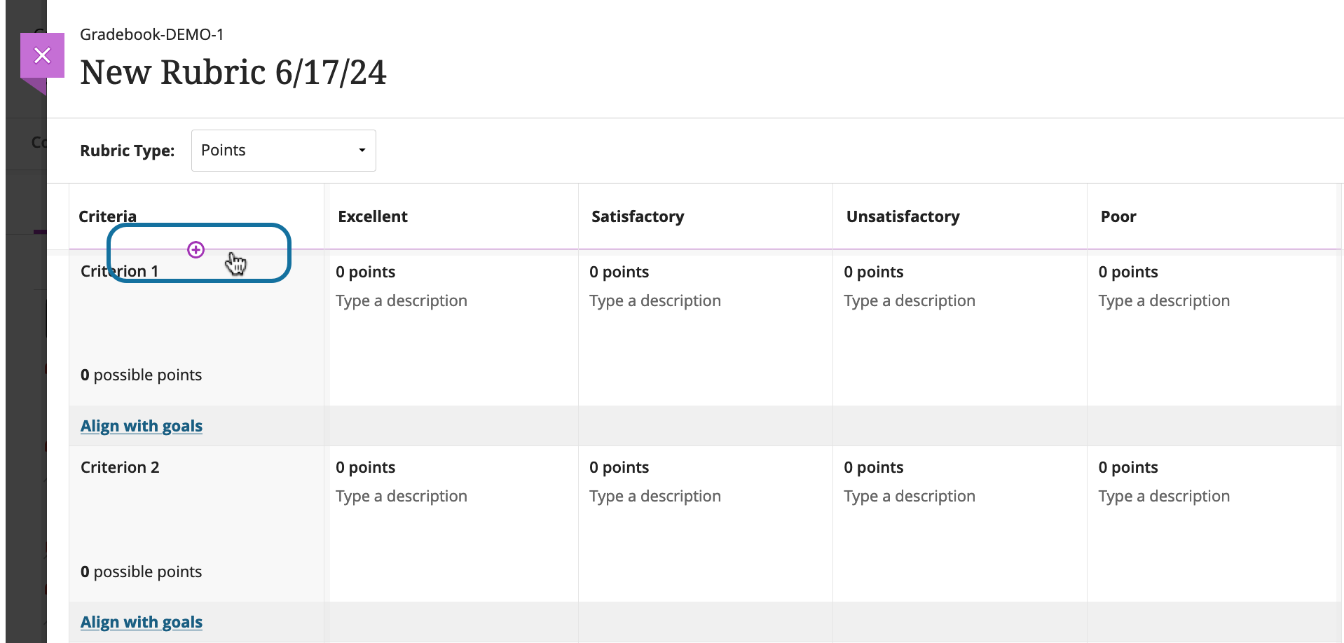 screenshot showing a plus sign when hovering between a row