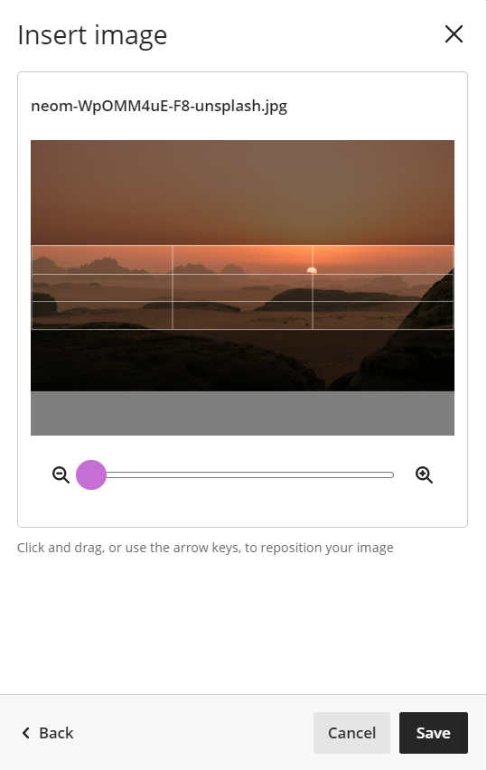 screenshot of zooming in and out and repositioning the course image