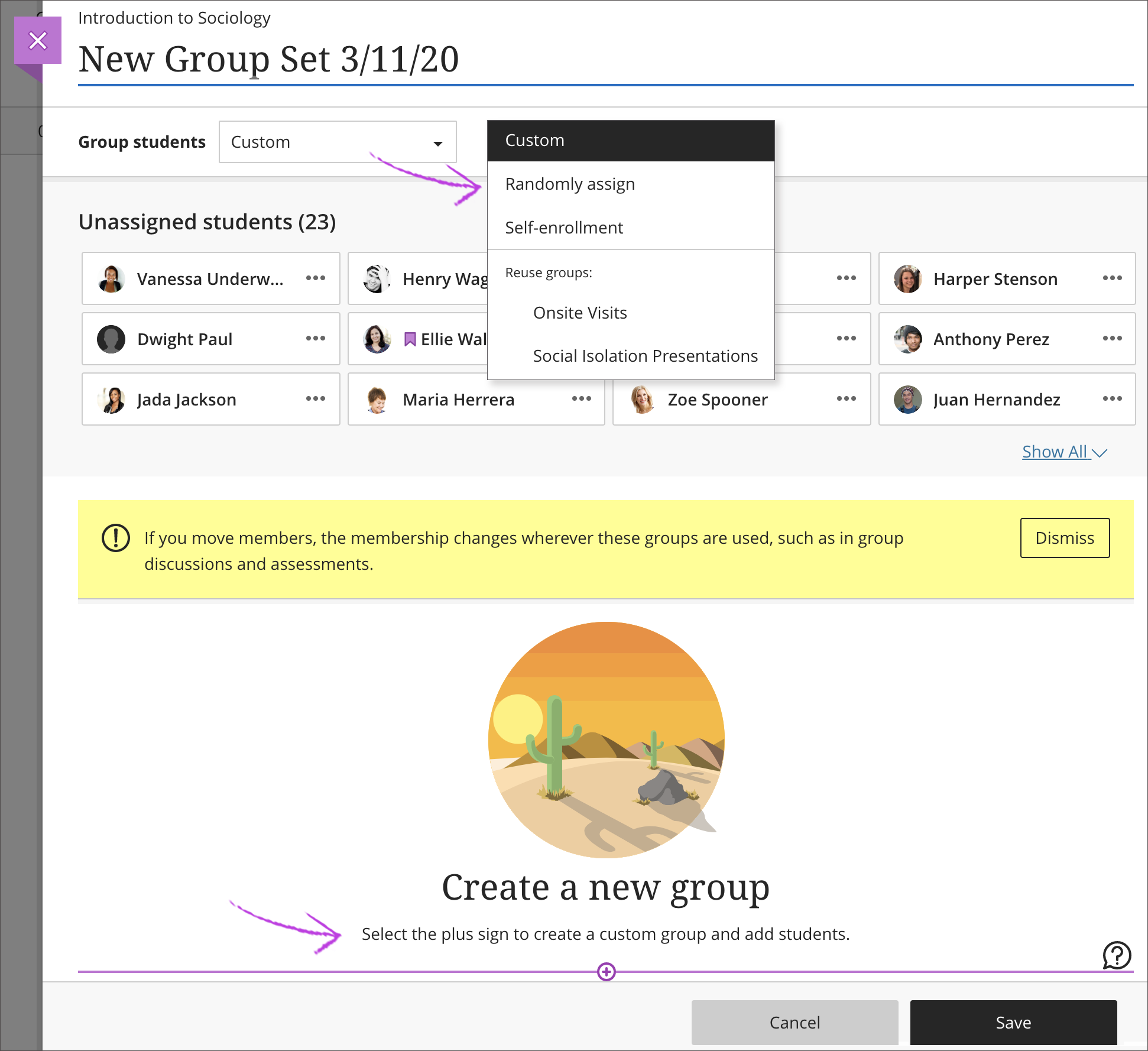 Create groups in group set