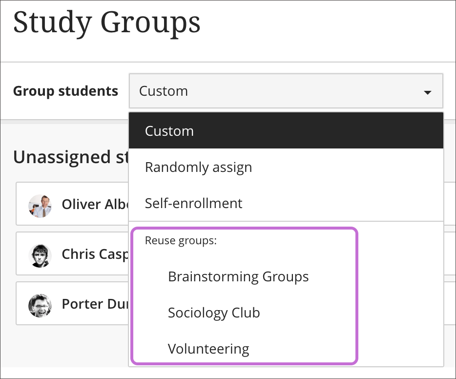 Reuse groups