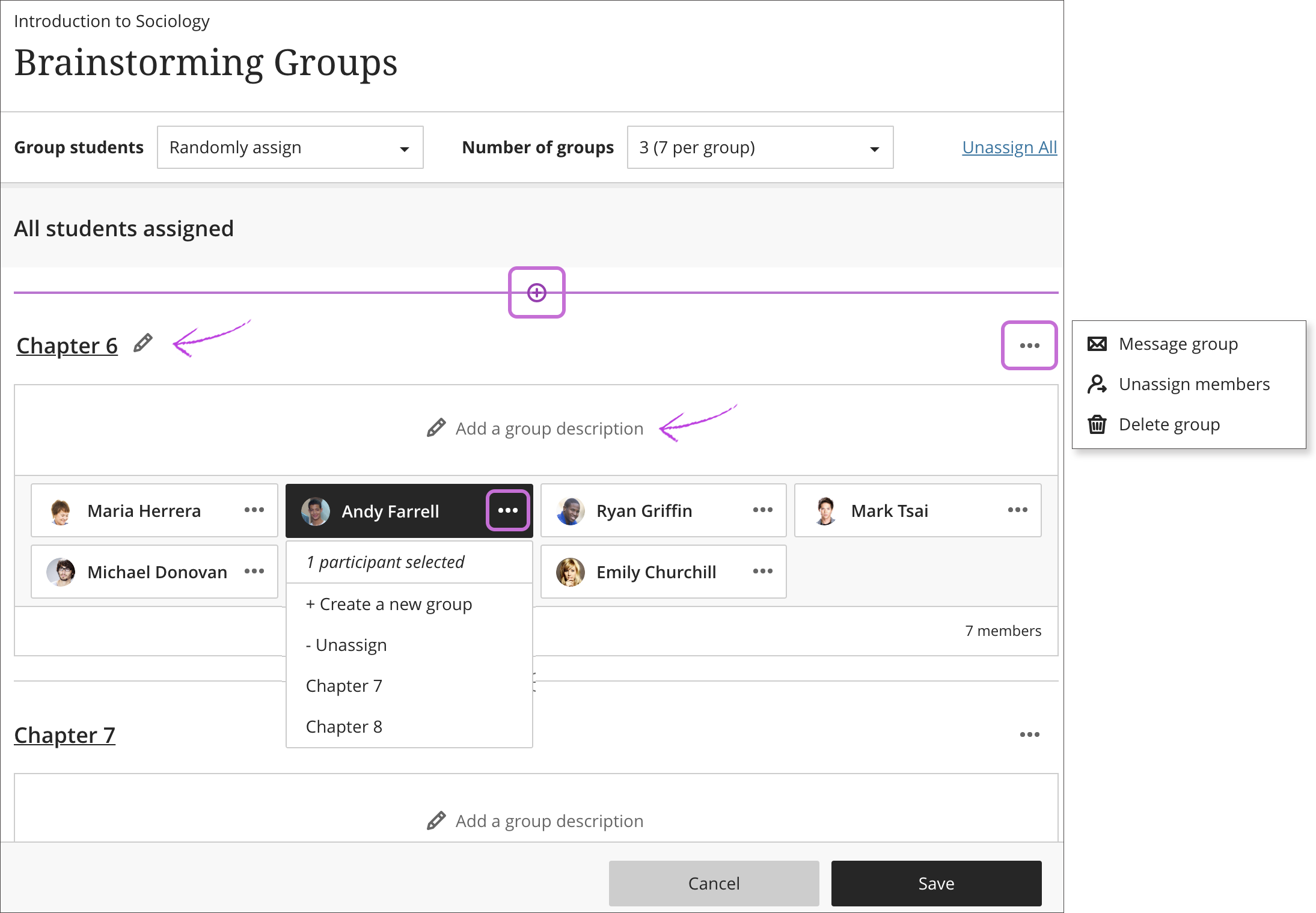 Manage individual groups