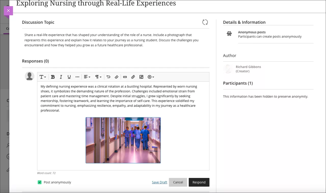 student account when posting anonymously