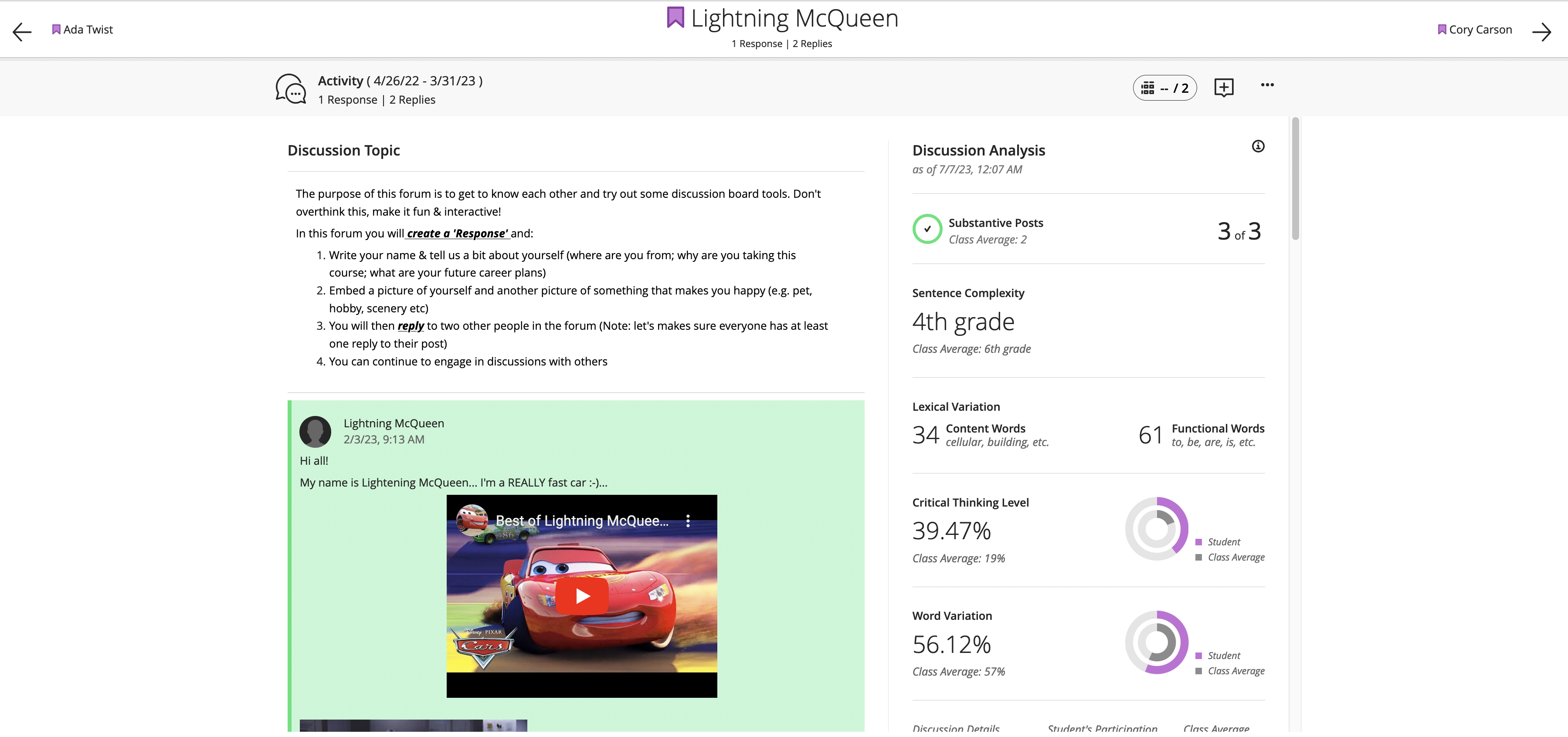 Grading a participant