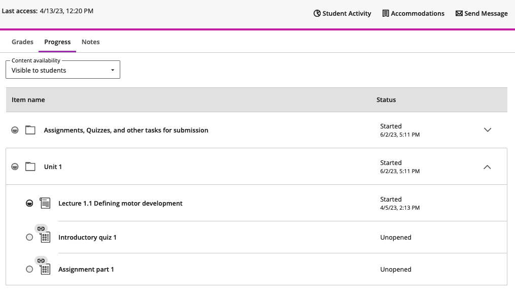 example student progress