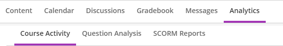 screenshot of top course menu with Analytics and Course Activity selected