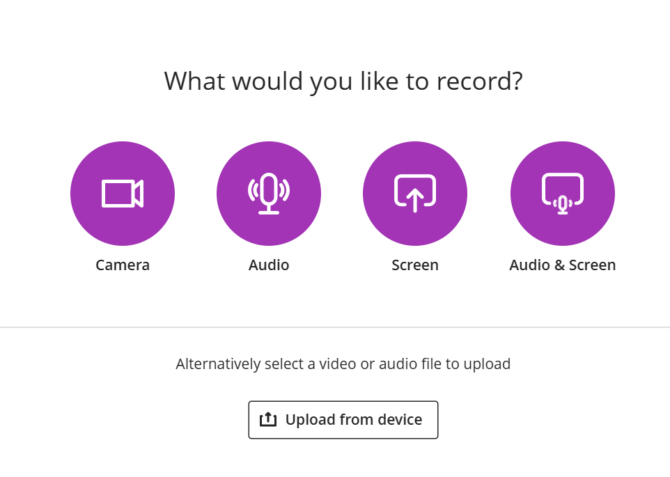 screenshot of recording and uploading options