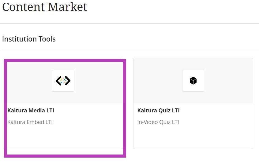 Screenshot of Kaltura Media LTI in Content Market
