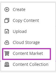 drop down menu of content items that can be added via the plus sign 