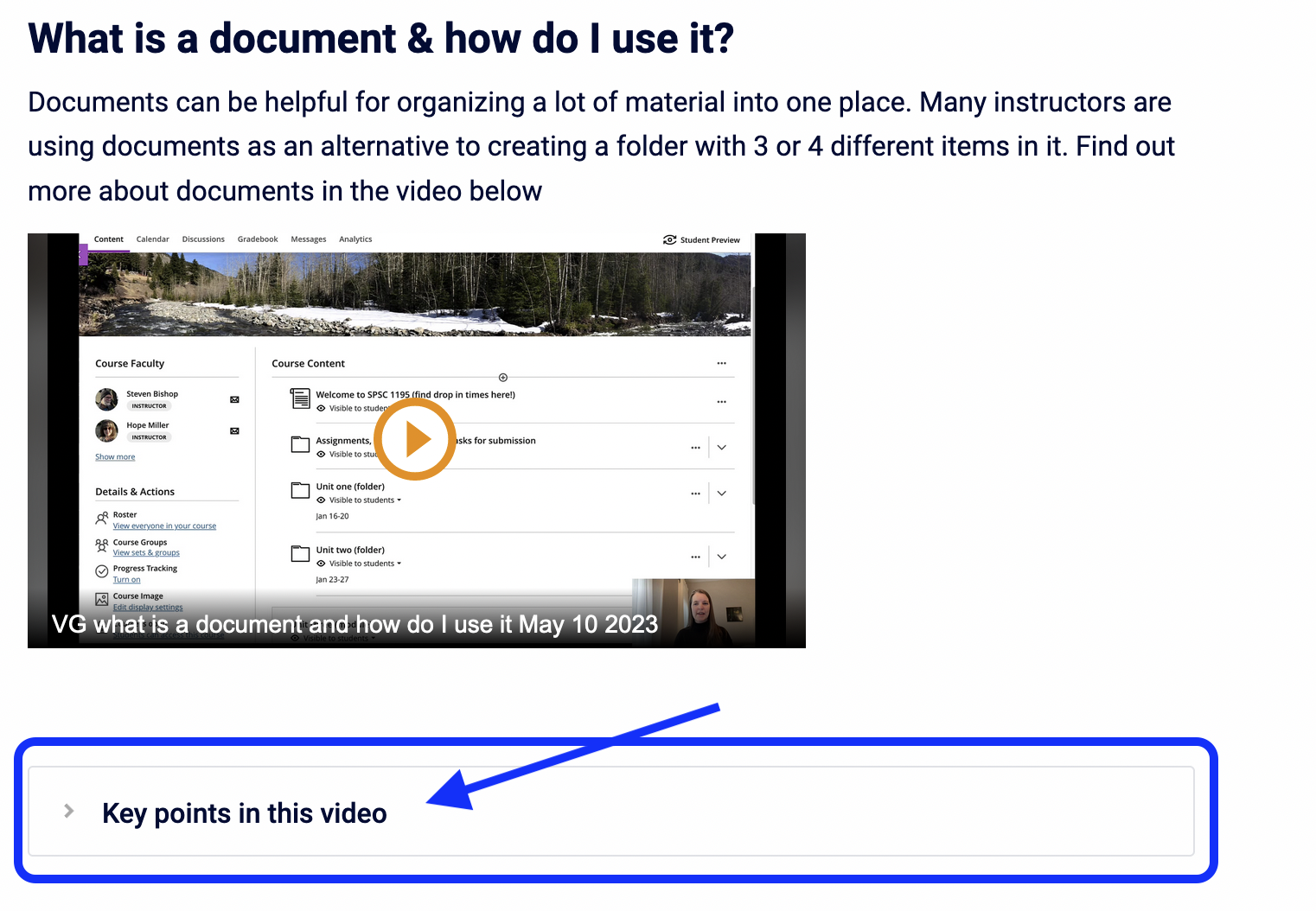 screenshot of a video with key points below